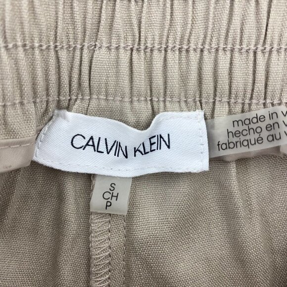 Calvin Klein Womens Paperbag Waist Trouser Pants Size S Tan Khaki Linen Blend - Picture 5 of 10